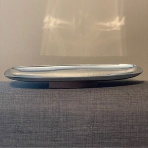 Vintage Milbern Creations Large Chrome & Wood Serving Tray MCM 14”x5.25”x1.5”